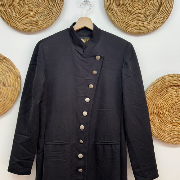 Vintage Virgo II Black Button Up Asymmetrical Long Sleeve Midi Dress 8 - Picture 4 of 8